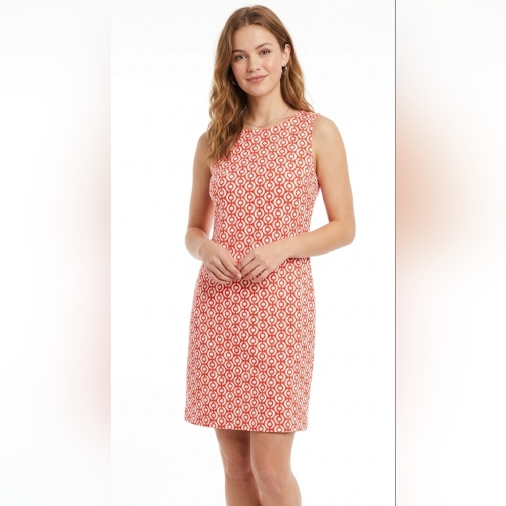 Mario Serrani Coral & White Sleeveless Geometric Shift Dress